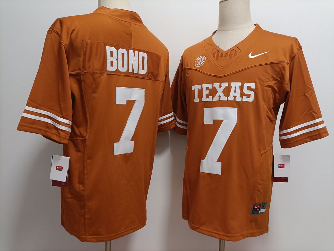 Men Texas Longhorns #7 Bond Yellow Nike 2025 NCAA Jersey